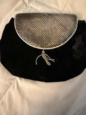 Vintage Silver Mesh and Black Velvet Evening Clutch